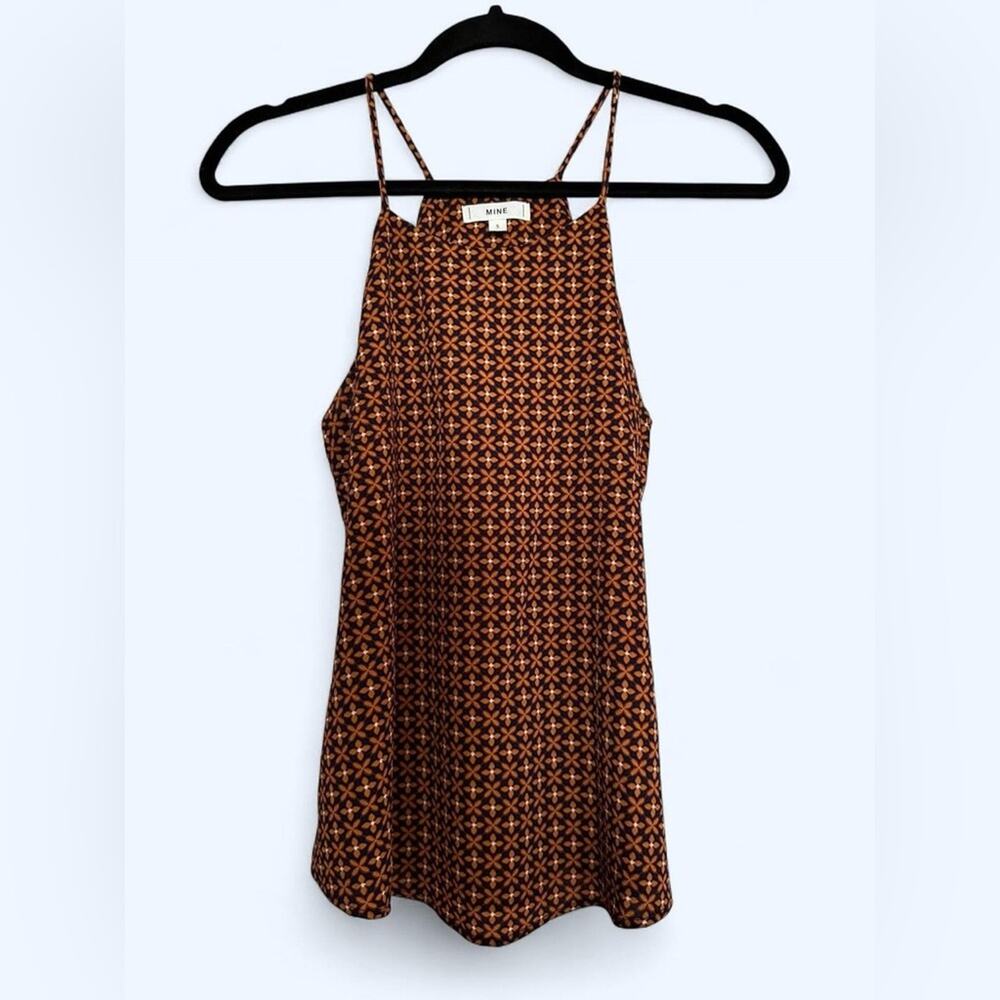 Mine Orange Brown Geometric Floral Racerback Tank Top Sz S Retro Y2K Boho